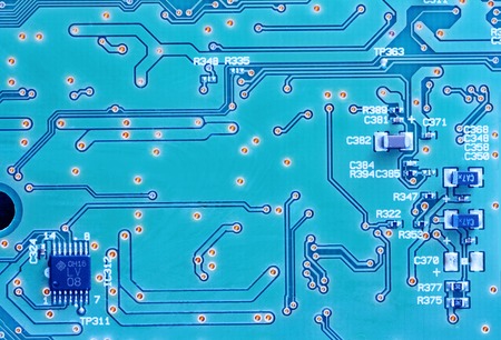 Electronic circuit board close up. Computer hardware background.