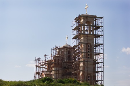 Small Orthodox Church Under Construction. Church St. John the Baptist, Skopje, Macedonia.の写真素材