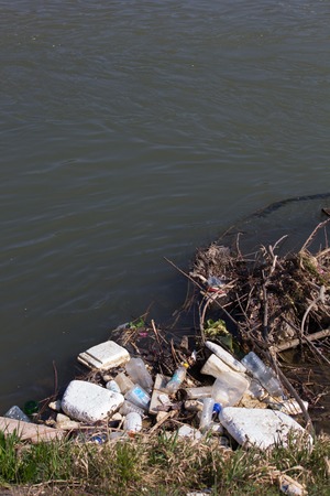 Detail of Polluted River with Trash. Eco Disaster.