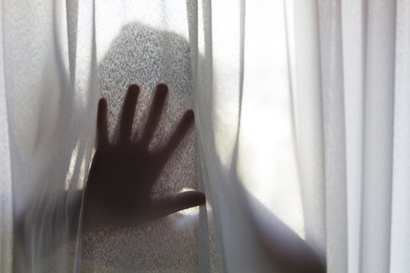 Domestic and Family Violence. Little Girl in Fear of Domestic Abuse.の写真素材