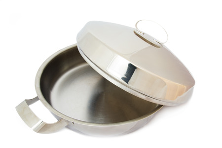 Empty Metallic Frying Pan Isolated on White Background.の写真素材