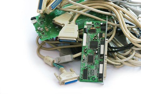 Old Connecting Cables and Adapters on White Background.の写真素材