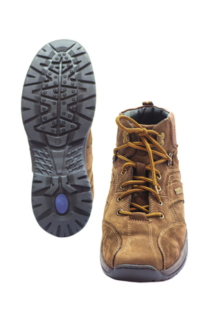 Winter Leather Shoes with Rubber Sole. Isolated on White Background.の写真素材