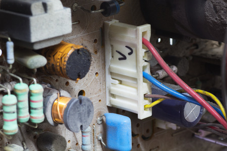 Detail of Dusty Inside of Old Television, Close Up.の写真素材