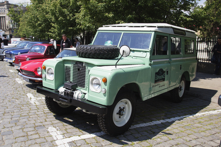 SKOPJE MACEDONIA - MAY 07 2016: Old Land Rover on 11th Old Timer Car Show, May 07, 2016 in Skopje. The event organized by Euroimpex from Skopje.のeditorial素材