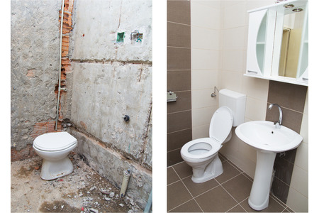 House Renovation - Before and After the Renovation of a Bathroom.の写真素材