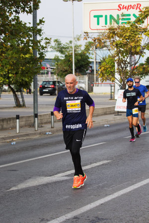SKOPJE - OCTOBER, 01: Over 10,000 Registered Runners Participate in the Skopje Marathon on October 01, 2023 in Skopje, Macedonia.のeditorial素材