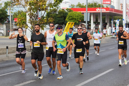 SKOPJE - OCTOBER, 01: Over 10,000 Registered Runners Participate in the Skopje Marathon on October 01, 2023 in Skopje, Macedonia.のeditorial素材