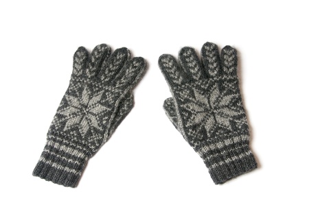 Knittet winter gloves on white backgroundの写真素材