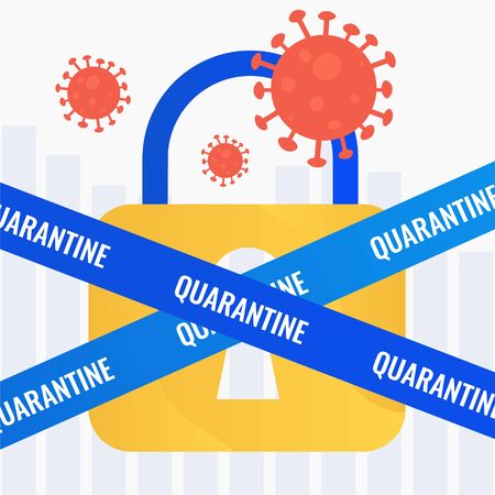 Economy, businesses in quarantine. The concept of the closed lock symbol coronavirus. The concept of blocking a virus outbreak.のイラスト素材