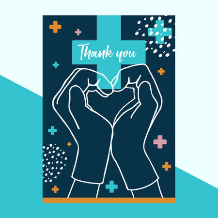 Thank you. Medical modern poster for printing. The hand gesture in the shape of a heart. Vector illustration.のイラスト素材