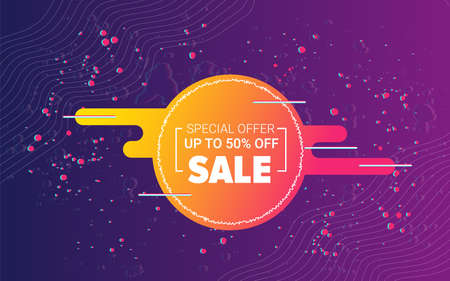 Bright Modern banner sale template. For a post, social network, web banner, Internet. The concept of a liquid molecule with a glitch effect.のイラスト素材