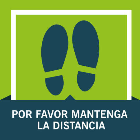 Keep your distance in Spanish. To mark the distance between customers at the checkout and in other public places. Protection from coronavirus. Square Stickers for public placesのイラスト素材