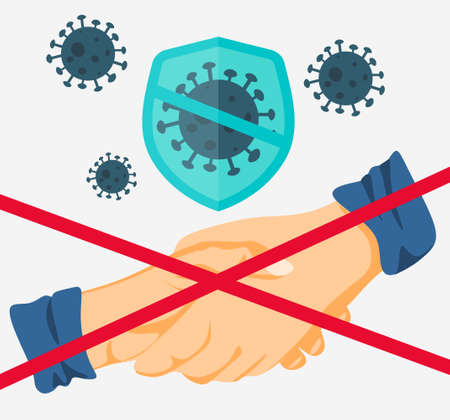 Stop sign for avoiding handshakes. Banner protection against the Coronavirus virus, covid-19. Greeting or farewell.のイラスト素材