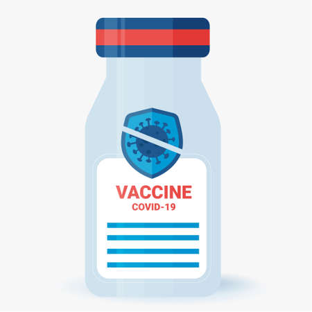 Vaccination coronavirus, covid19 in a jar ampoule on a white background. Concept in the form of shields with a molecule against coronavirus.のイラスト素材