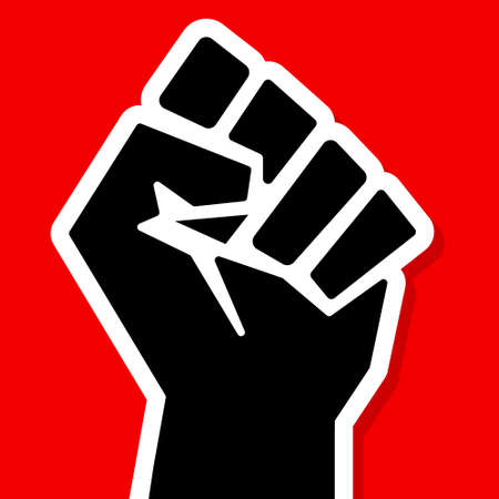 Black fist on a red background. Black lives matter. Vector square bannerのイラスト素材