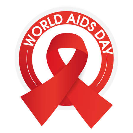 1st December World Aids Day. Sign with text and red round banner of aids awareness.