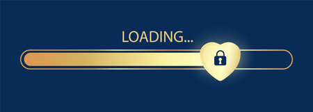 Infographic luxury Gold loading sign. in the form of a luminous heart. Progress bar icon. For web design and application, open lock. You can use it for romantic sites and Dating sitesのイラスト素材