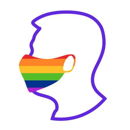 Silhouette of a man in a rainbow mask as an LGBT symbol isolated on white background. Simple symbol for web internet and printのイラスト素材