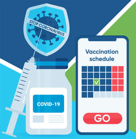 Mobile Vaccination schedule. The concept of mass vaccination against coronavirus. Information...