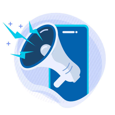 Megaphone speaker. The concept of call notification in the phone. Flat styleのイラスト素材