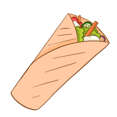 Diet food Shawarma. Cartoon style. Illustration isolated on a white background. The illustration is suitable for menus, flyers, banners, and restaurantsのイラスト素材