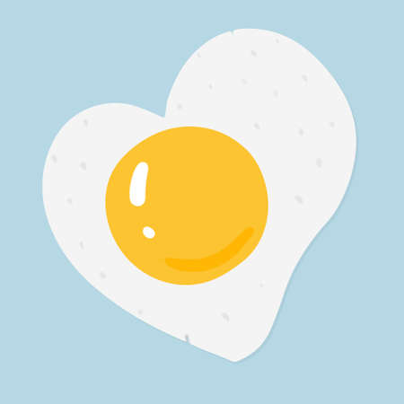 Fried egg shaped like a heart. Isolated on a blue background.のイラスト素材