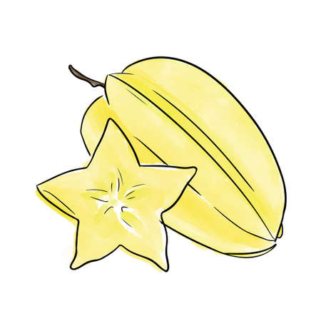 Carambola Star fruit in watercolor style isolated on a white backgroundのイラスト素材