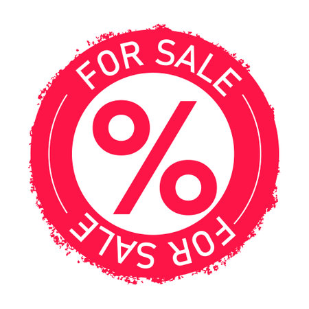 For sale sign. With percent in pink colorsのイラスト素材