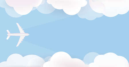 Banner of an airplane flying over the sky, vacation, holiday tour, concept for air ticket sales and...