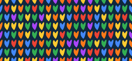 A pattern with rainbow hearts on a dark background. For packaging, wallpaper, textiles and mask.