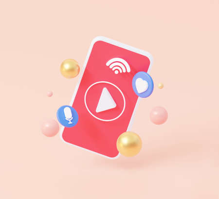 Button video player. For social media. 3d rendering.の写真素材