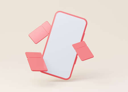 A mockup of a phone with an empty white screen with flying coupons. 3d rendering.の写真素材