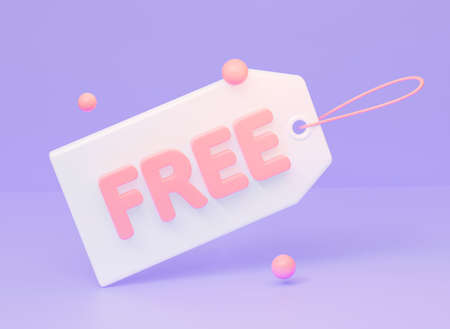 Price tag label an inscription Free on purple background. 3d rendering illustrationの写真素材