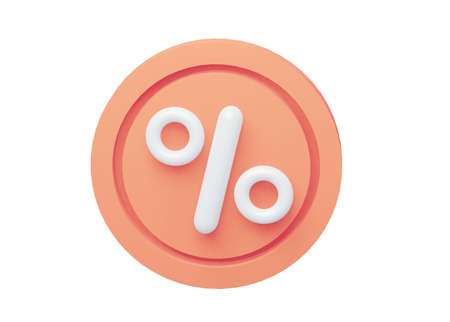 Orange icon with a percentage in a round coin. Isolated on a white background.の写真素材