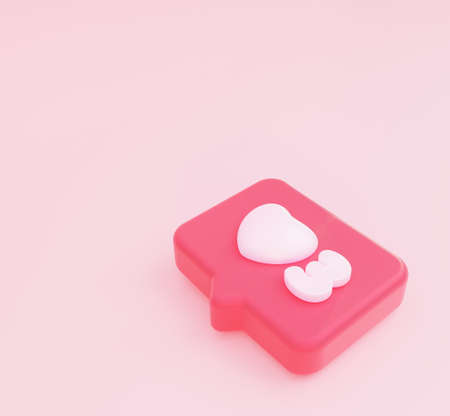 3 notifications on social networks. love heart icon minimal concept. Social media. 3d rendering.の写真素材