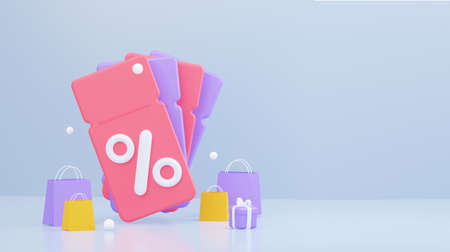 Gift coupons with a percentage sign. For favorable discounts. Online sale. With an empty space for...