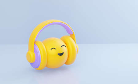 Emoji with headphone and music. 3d render illustrationの写真素材