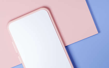 A mockup of a mobile phone with a blank screen. Top view. 3d renderの写真素材
