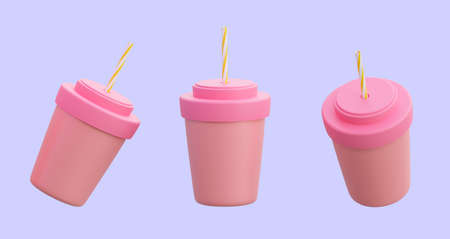 3d plastic glasses with a pink lid and a tube. 3d rendering illustration.の写真素材