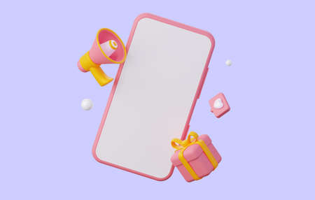 Notification about the purchase or delivery of gifts on mobile phone. With a blank white screen.の写真素材
