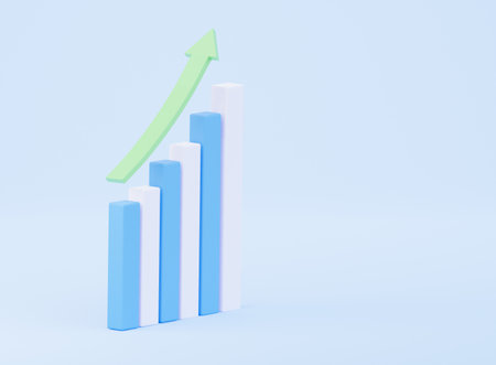 Financial chart with an up arrow. Growing graphic columns. Economic recovery after the crisis. 3d rendering illustrationの写真素材