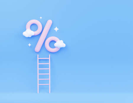 3D pink percentage with ladder. The concept of achieving success in business. A favorable interest...
