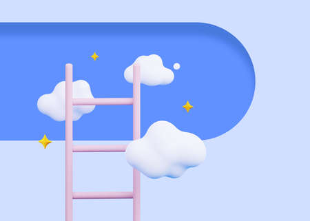 Stairs leading to the clouds. The concept of growth and dreams. The level of achievement and success in business. 3d rendering.の写真素材