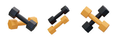 3d dumbbells in yellow and black. isolated on a white background. 3d rendering.