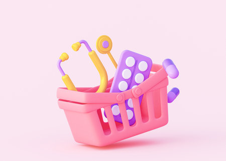 3d pink basket. Concept online pharmacy.の写真素材