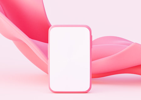 beautiful mockup mobile phone. In pink tones with abstract shape. 3d rendering illustrationの写真素材