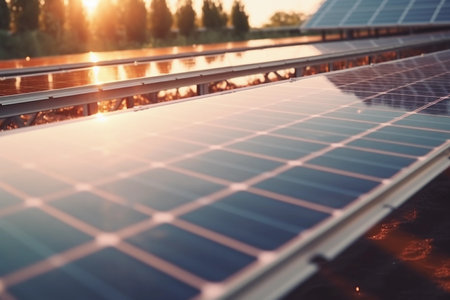 Solar panel cell smart grid. AI generatedの素材