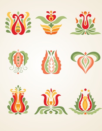 set of colored floral design elements のイラスト素材