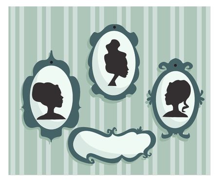 Woman portraits silhouette with place for your text, illustrationのイラスト素材